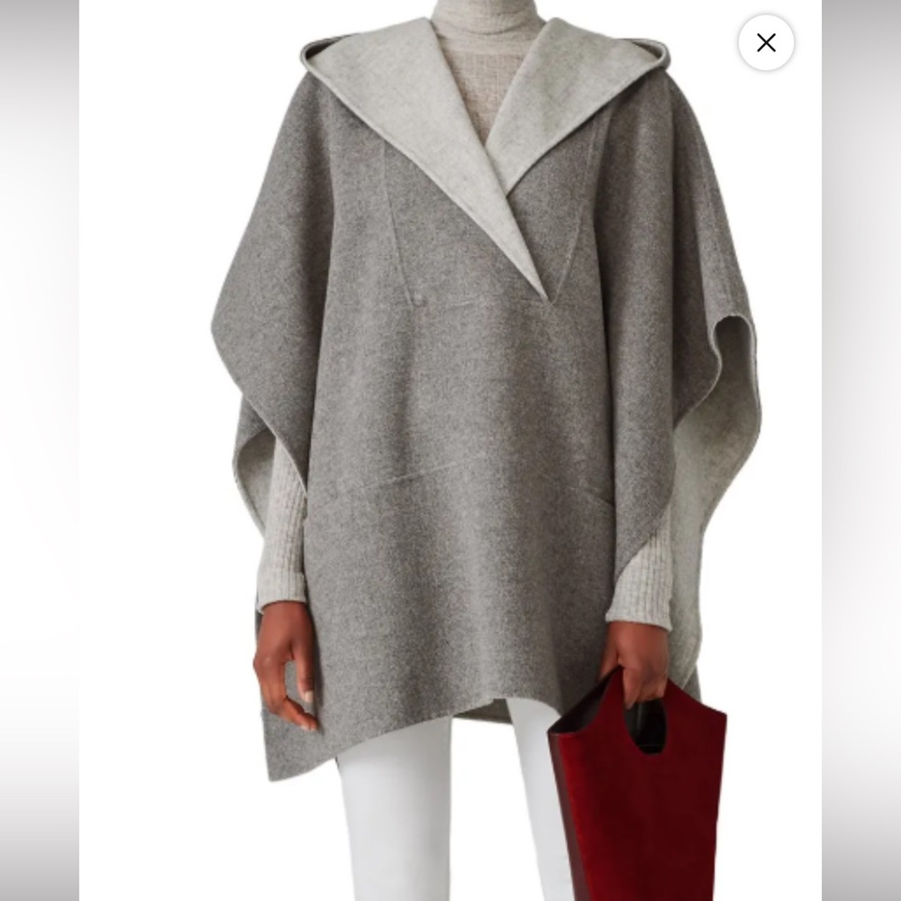 Halston Heritage Reversible Gray Hooded Wool Poncho